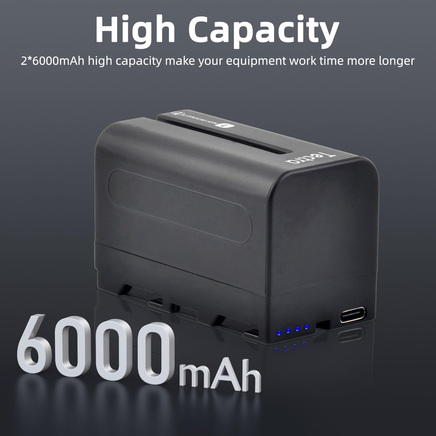 Tectra 6000Mah NP-F750 Battery 2 Pack, USB-C Replacement Battery for Sony NP-F550 F570 F750 F770 F950 F960 F970, Compatible with LED Video Light/Monitor/Ring Light (Not for Camera) image number 4