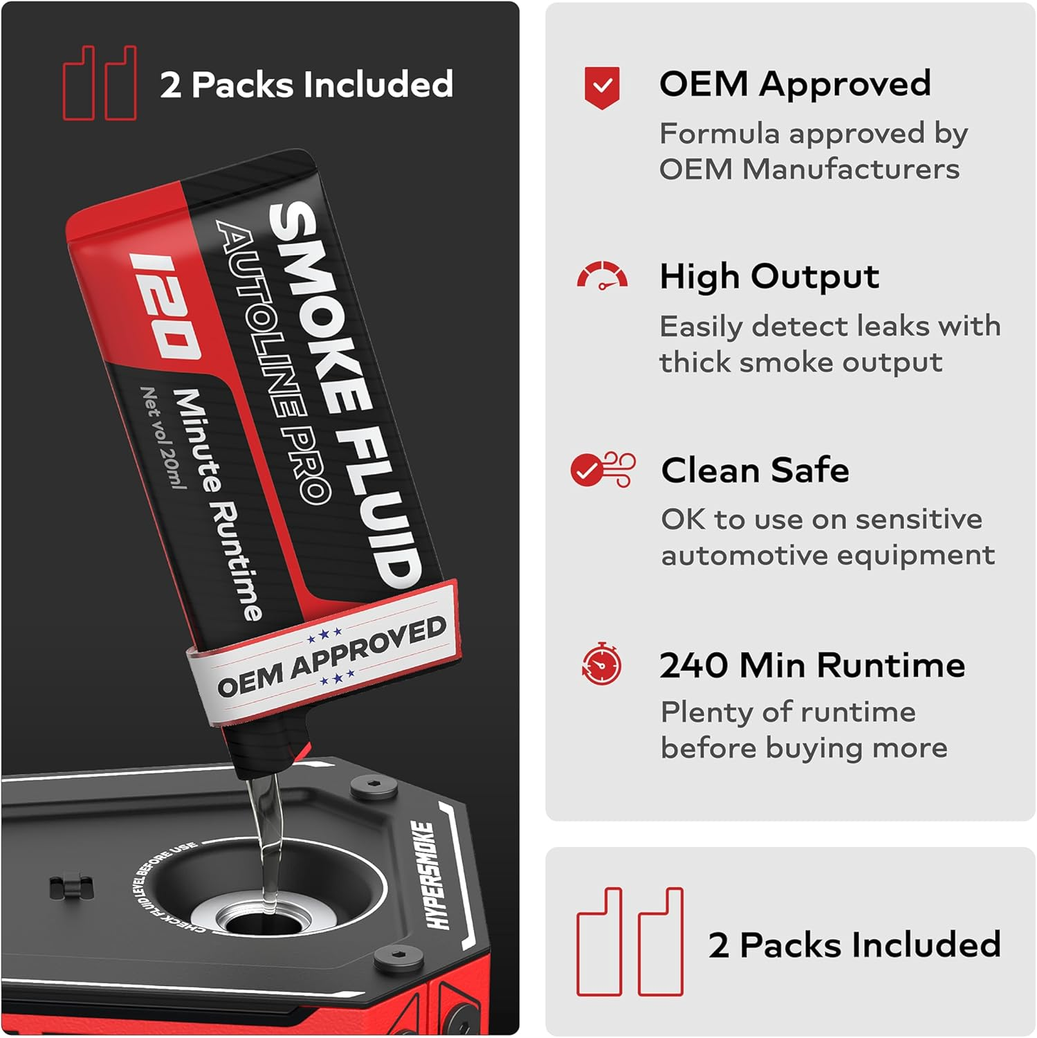 Autoline Pro Hypersmoke&trade; Automotive Smoke Machine EVAP Vacuum Leak Tester &ndash; Adjustable Pressure &ndash; OEM Approved Smoke Fluid &ndash; Built-In Air Compressor Motor - Includes Smoke Fluid X2 image number 1