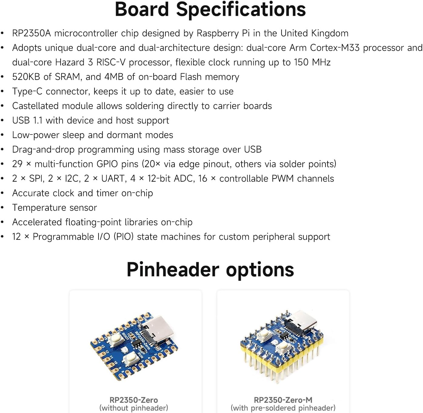 Waveshare Rp2350-Zero Mini Development Board, Raspberry Pi Microcontroller Development Board, Based on Raspberry Pi Dual-Core & Dual-Architecture Microcontroller