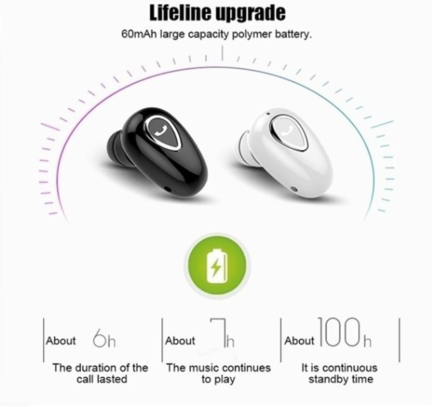 Risegun Bluetooth Headphones In-Ear Single Headphones Noise Cancelling Stereo Wireless Earbud Bluetooth Headphones Sport Gym Black image number 2