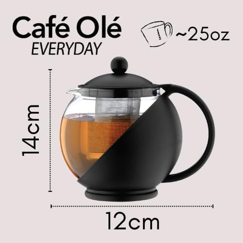 Caf&eacute; Ole Everyday round Tea Pot Infuser Basket Glass Teapot Loose Leaf, Black, 700 Ml/24 Oz image number 4