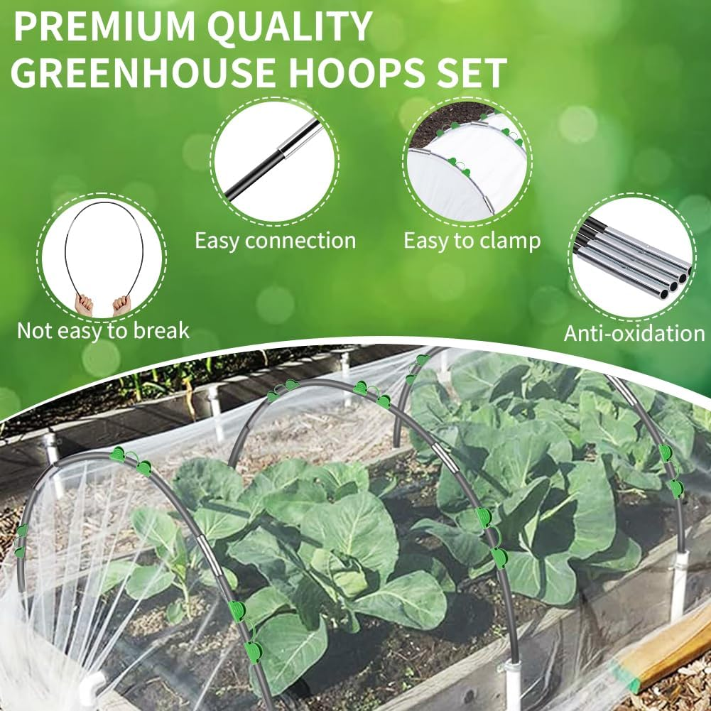 Plant Tunnel Arches, 30 Pieces Tunnel Arches Raised Bed with 3 X 10 M Plant Protection Net, DIY Greenhouse Tyres Cold Frame Tunnel for Garden Line Cover Plants Fruit Vegetables