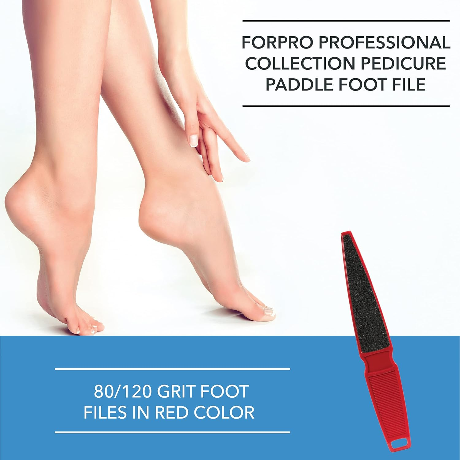Forpro Professional Collection Pedicure Paddle Foot File, Double-Sided Foot File for Heels, Disposable & Sanitizable, 80/120 Grit, Red, Pack of 12