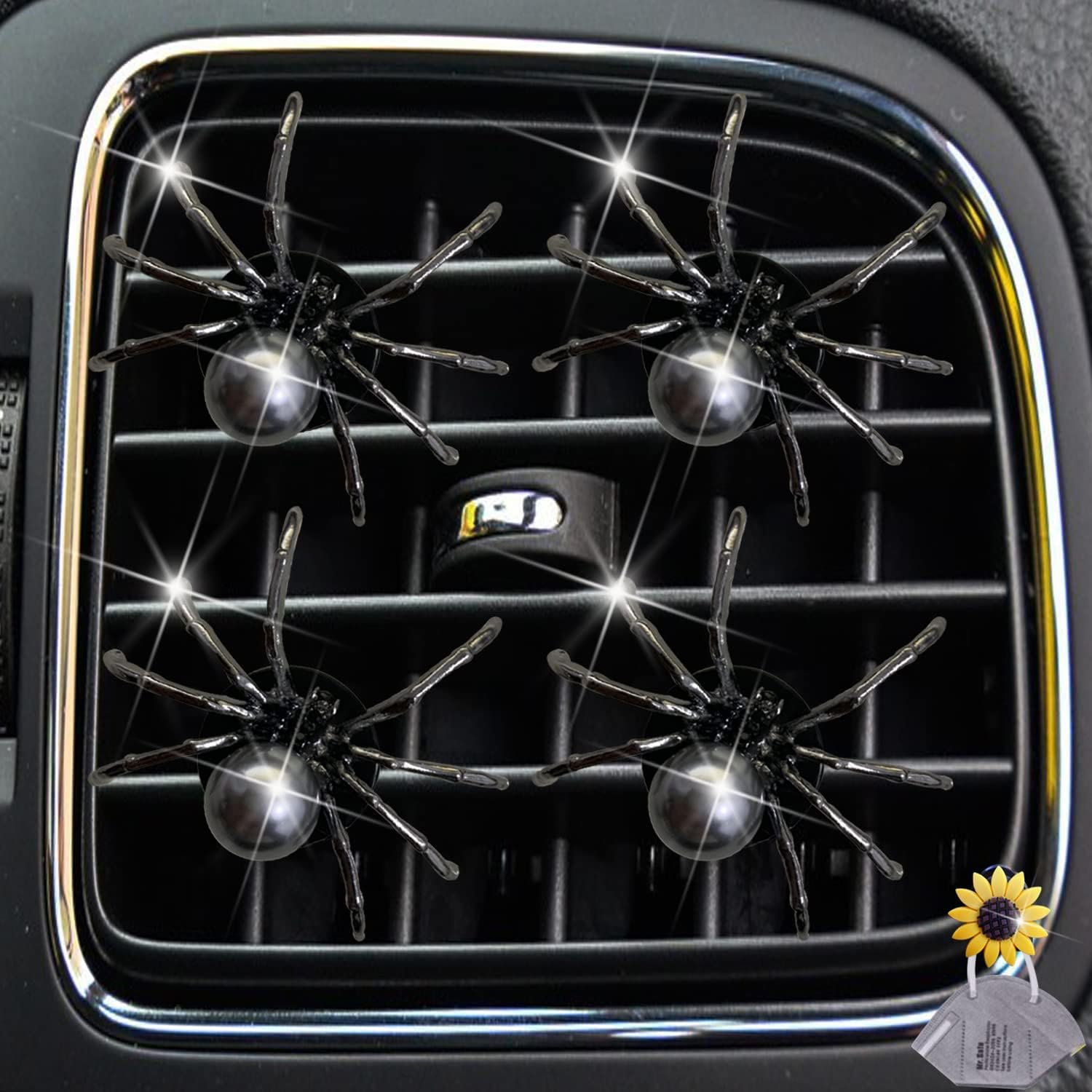 4 Pcs Bling Spider Car Air Fresheners Vent Clips, Cute Lovely Spider Car Air Vent Clips Funny Diamond Diffuser Vent Clip Decoration Interior Decor Bling Accessories for Women Men（Black） image number 1