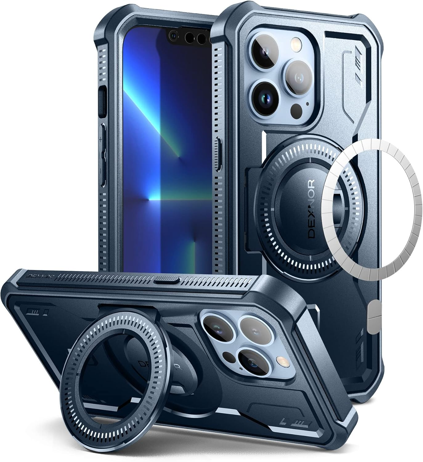 DEXNOR for Iphone 13 Pro Case Compatible for Magsafe[Built in Screen Protector and Kickstand]，Heavy Duty Military Grade Protection Shockproof Protective Cover for Iphone 13 Pro - Navy Blue