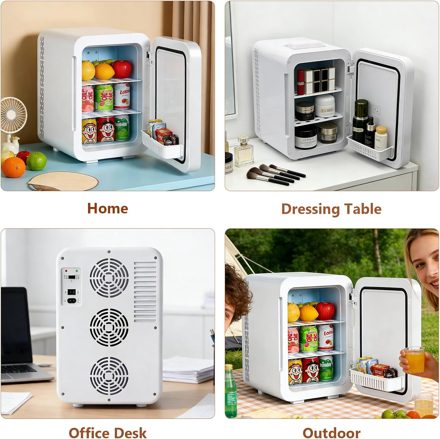 22L Mini Fridge, Portable Mini Fridge for Bedroom, 2-In-1 Personal Cooler Car Refrigerator, DC 12V and AC Cords, for Bedroom Home Office Travel, Silver