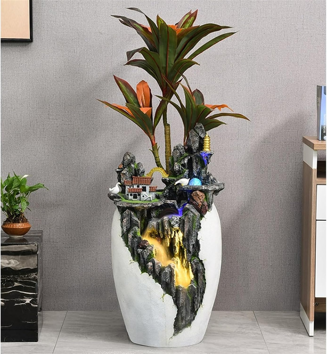 Outdoor Fountain Living Room Water Decoration, Evergreen Bonsai, Home Porch Courtyard Landscape, Circulation image number 3