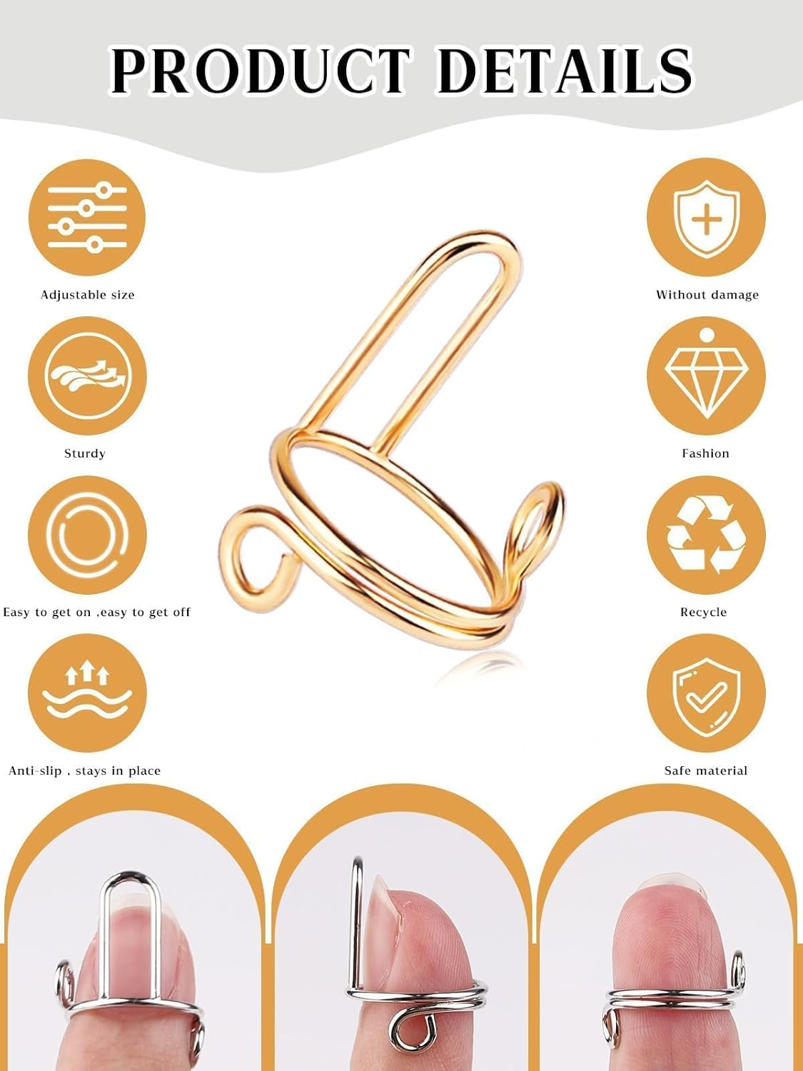 20PCS Nails Rings, EBANKU Adjustable Nails Rings Detachable Reusable Women Gift Ring Set with 96PCS Adhesive Nail Tabs for Acrylic Nail Art Decoration - Gold and Silver image number 5