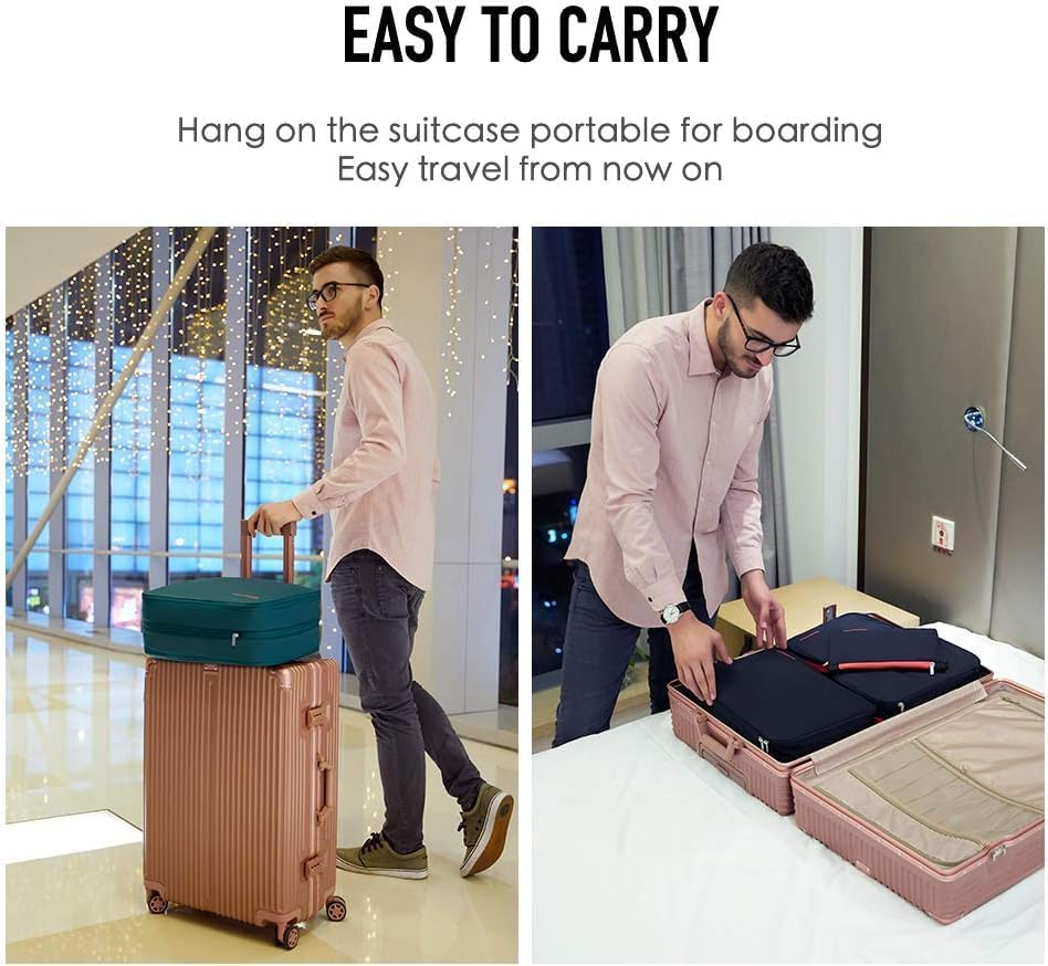 Bee Nesting Waterproof Compression Packing Cubes 5 Sets, Large Travel Packing Organizers for Carry on Luggage, 2 Sides Expandable Storage Bags for Backpacking, Suitcases