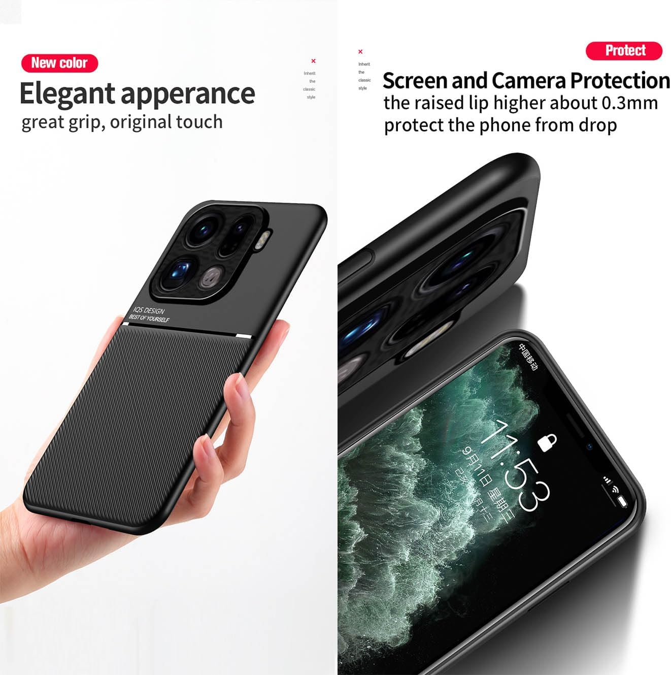 YUECXIN Case for Oppo Find X9 Pro, Ultra Thin Silky Soft Skin Texture Touch Cover, Simple Stylish Non-Slip Shockproof PU+TPU Silicone Bumper Case Cover. Blue image number 5