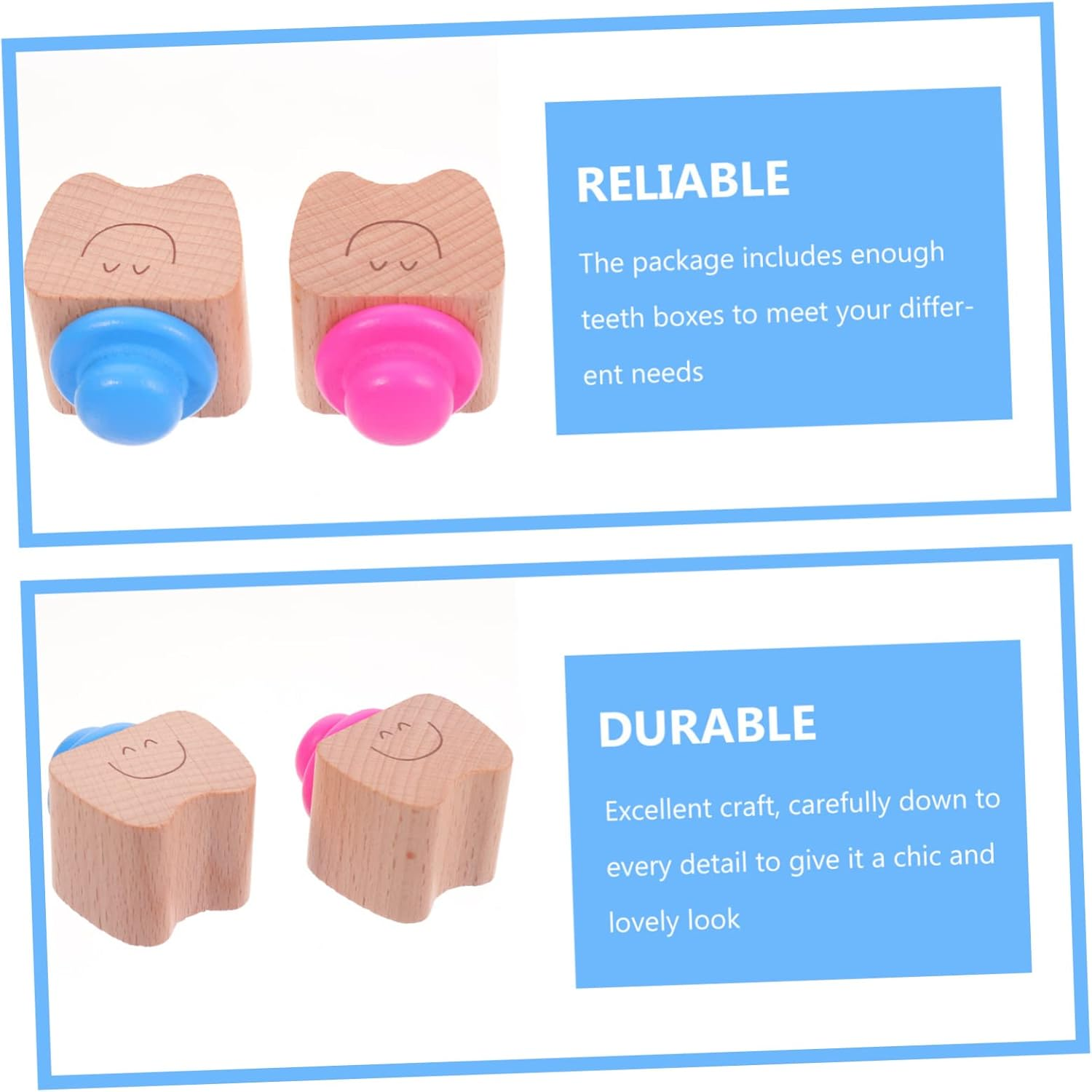 Baby Teeth Wooden Keepsake Box for Boys and Girls Infant Tooth Storage Organizer 2Pcs Blue and Rose Pink Containers for Nursery or Travel image number 4