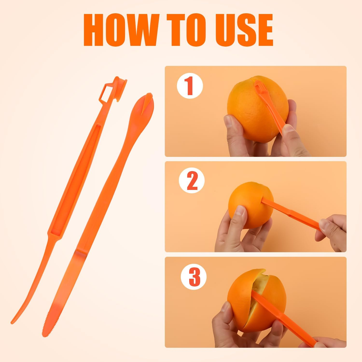 10Pcs Orange Peeler Tool, Long Handle Serrated Citrus Peel Cutter Easy Hold Plastic Vegetable Lemon Slicer Fruit Opener Remover Kitchen Gadget Chef Tools image number 2