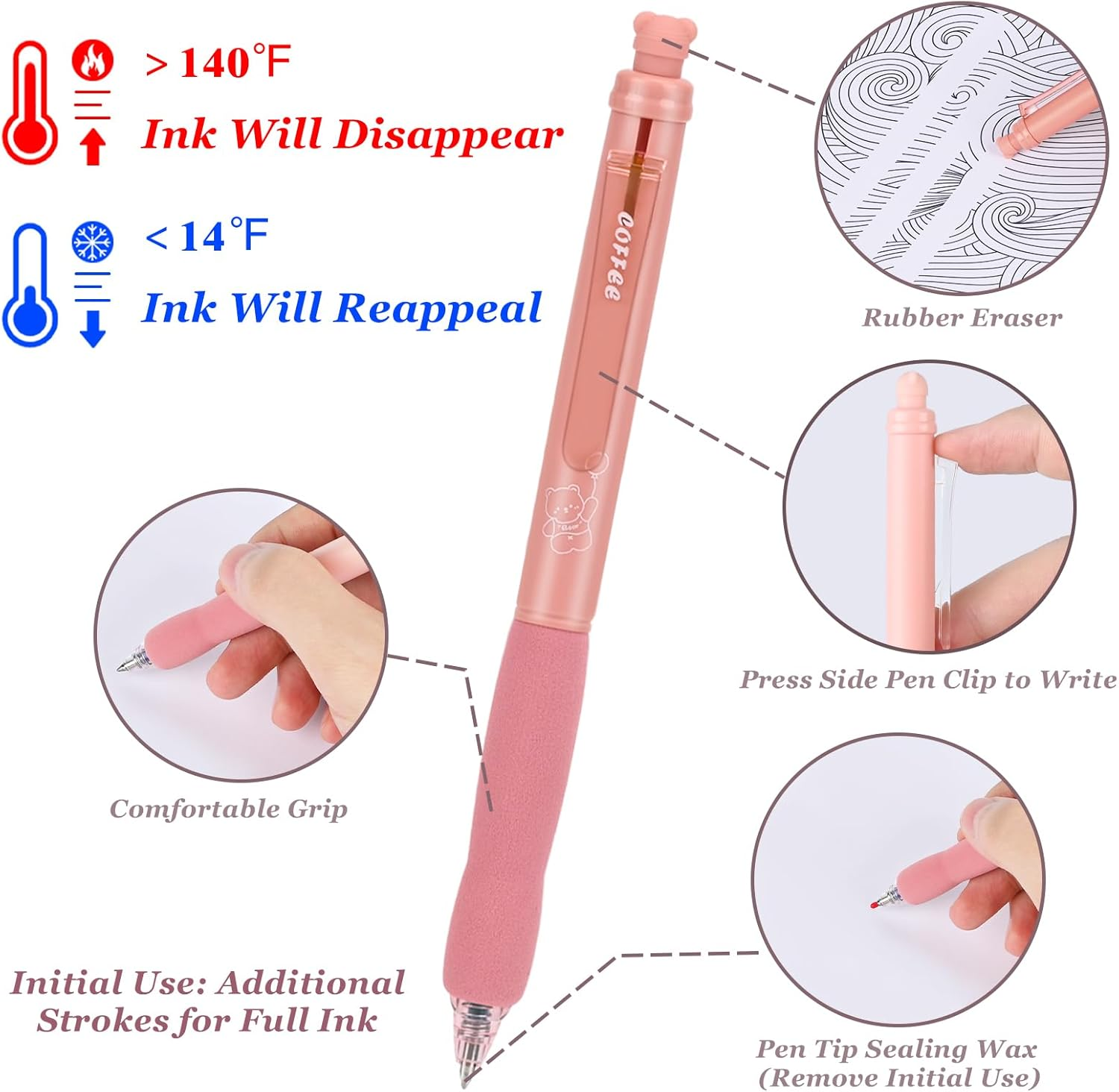 BAYTORY 8Pcs Retractable Erasable Gel Pens, 4 Blue & 4 Black Ink 0.5 Mm Fine Point with Cute Eraser, Smooth Write Quick Dry School Office Note Taking Journaling Supplies (Pink & Green) - Green image number 4