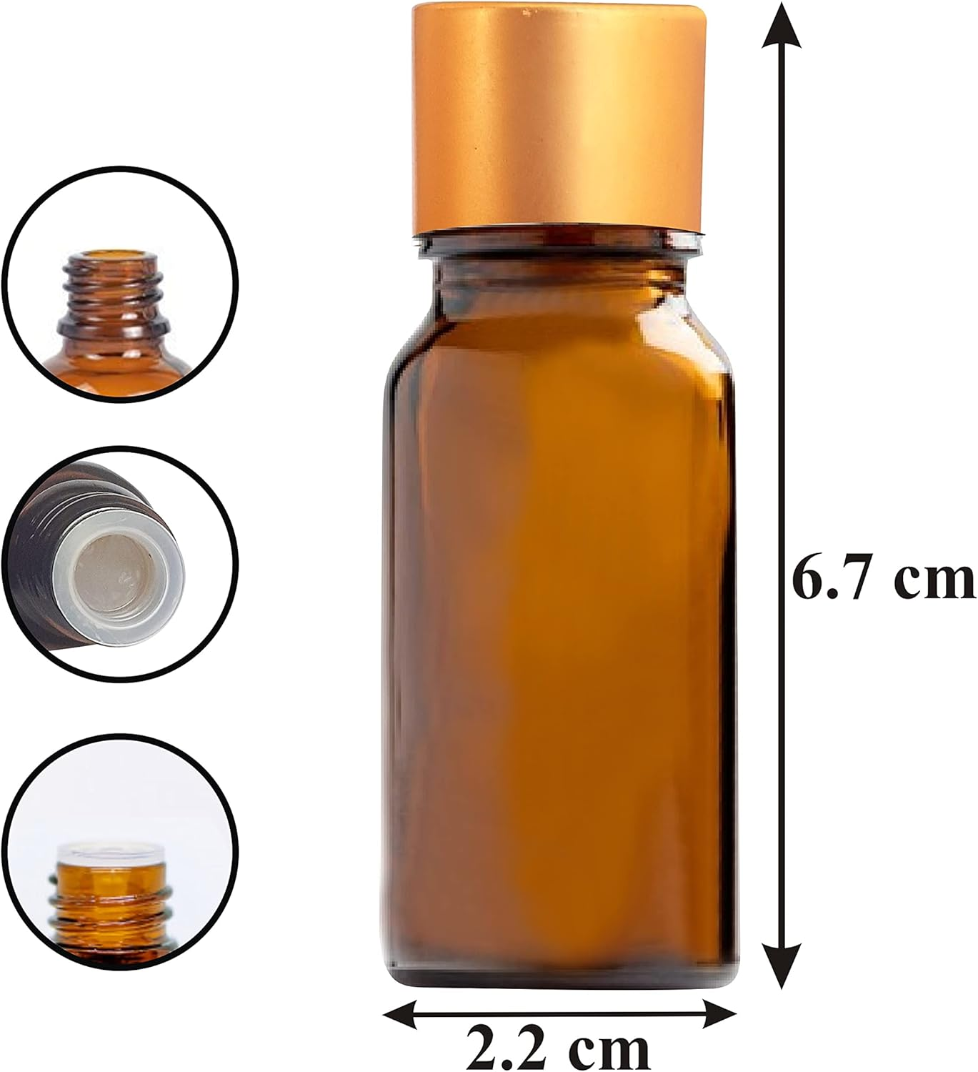 Zenvista 10Ml Amber Color Glass Bottle with Gold Color Cap, Multi Purpose - (Pack of 5) image number 3