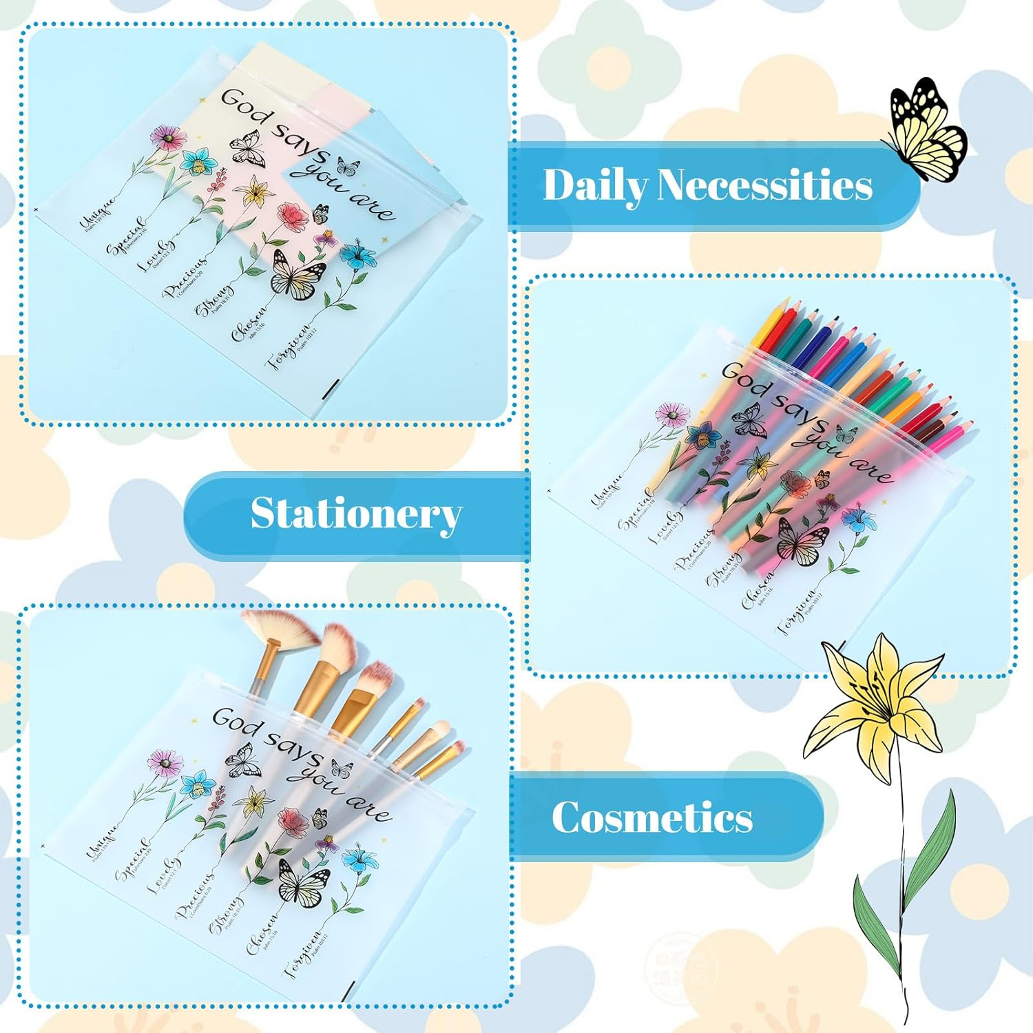 Wesiti 50 Pcs Rainbow Cosmetic Bag Inspirational Gifts Motivational Quotes Makeup Bag Bulk Waterproof Zippered Pouch for Women Girl Teacher Christmas Gift, Multicolor, God Says You Are image number 4