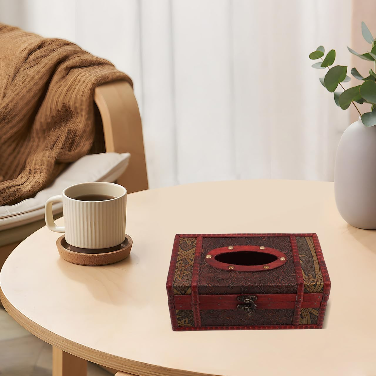 Garneck Vintage Wooden Tissue Box Holder Multifunctional Napkin Dispenser for Home Car Office Retro Decorative Facial Towel Storage Box with Unique Distressed Finish image number 2