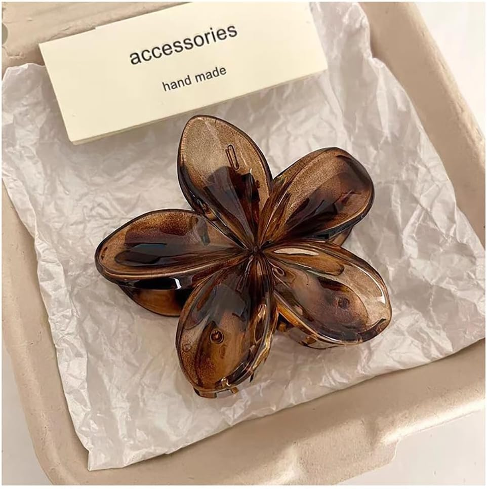 Rockreyoa Hawaiian Plumeria Flower Claw Clips 2 Pieces Leopard Plumeria Flowers Hair Clips Flower Hair Accessories for Women Hawaiian Claw Clip Non-Slip Hair Clip Leopard Print
