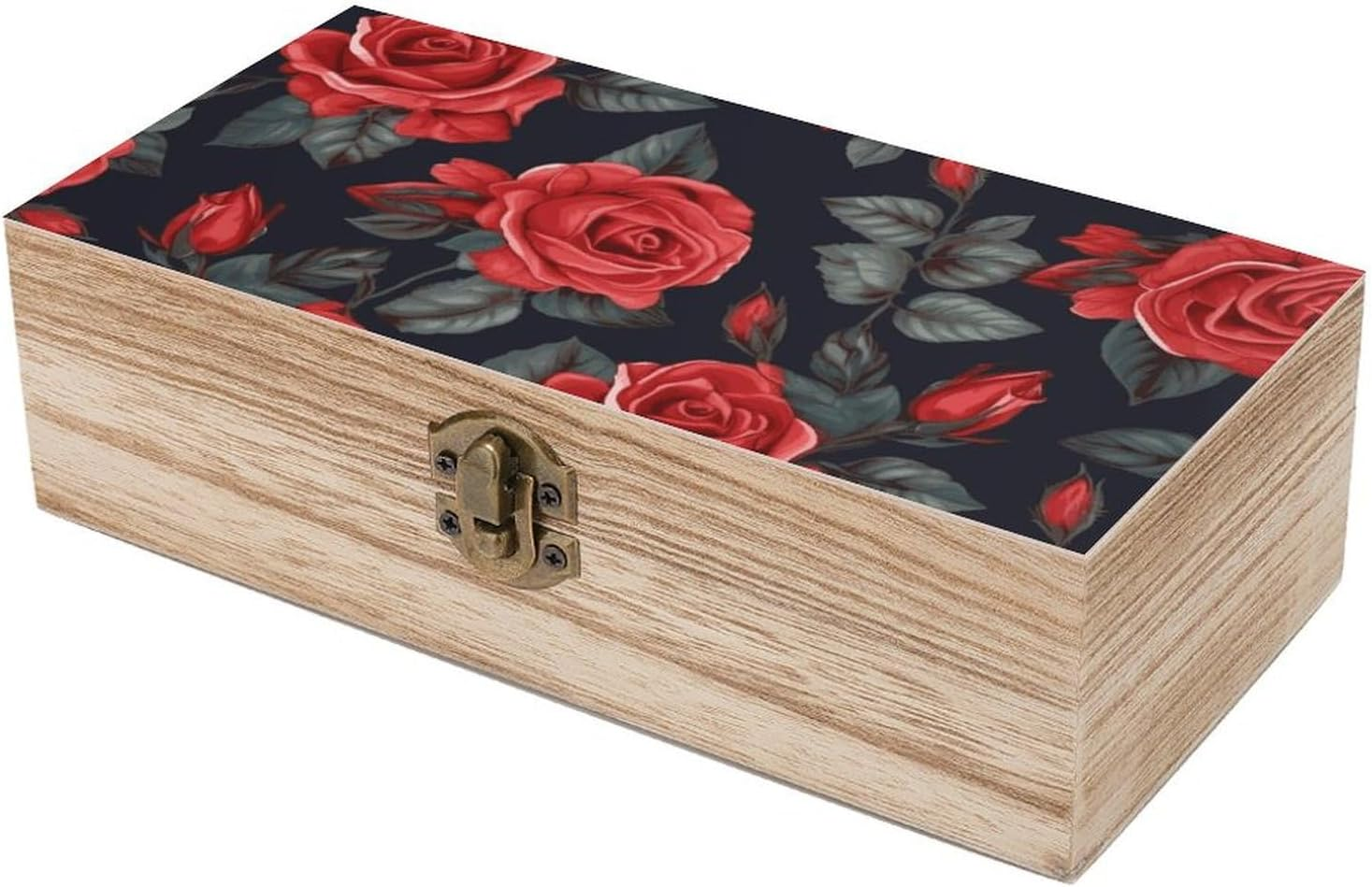 Red Rose Flowers Wooden Box Wood Wedding Keepsake Boxes with Lids Small Decorative Boxes Lightweight Wooden Memory Storage Box for Crafts Keepsakes Jewelry Photo Letter Storage