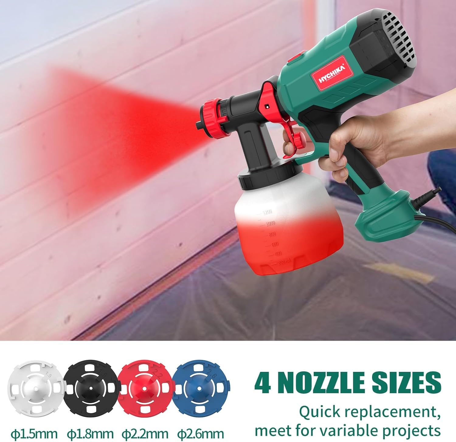 HYCHIKA Paint Sprayer, HVLP Electric Spray Paint Gun, 1200ML.