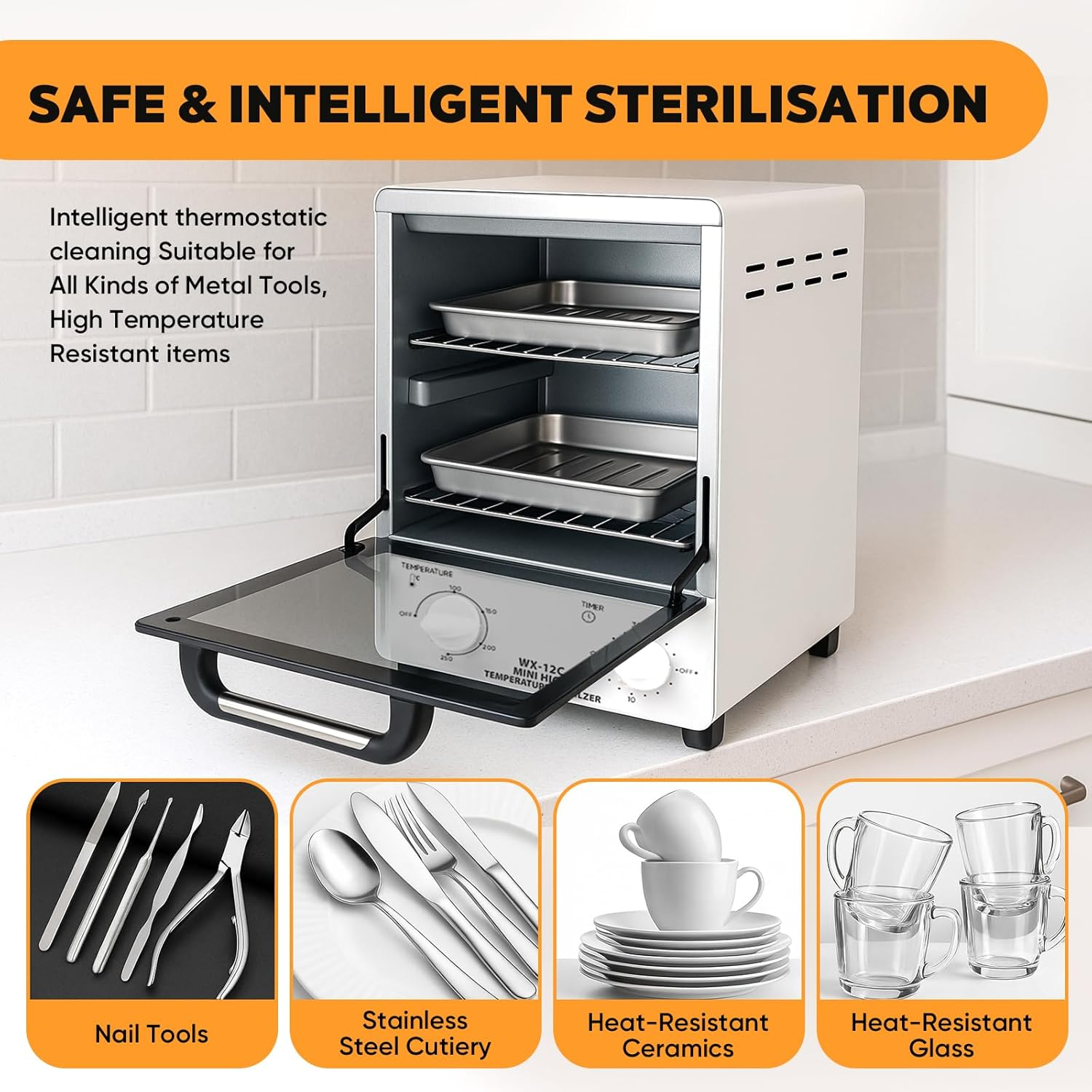 High Temperature Sterilizer,12L Large Steriliser for Nail Tools,Infrared Autoclave Sterilizer,Adjustable Temperature and Time Control,Suitable for Beauty and Nail Salons,Dental Clinics,Tool Sterilizer image number 5