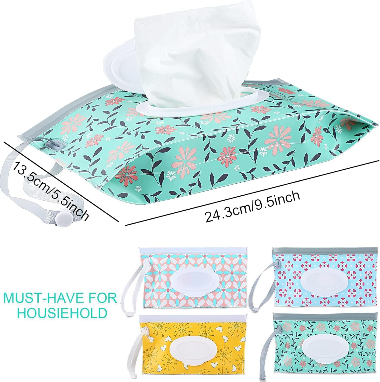 4 Pack Wipe Dispenser, Portable Refillable Wipe Holder,Wipes Container, Wipe Dispenser, Reusable Travel Wet Wipe Pouch (Floral, One Size) image number 1