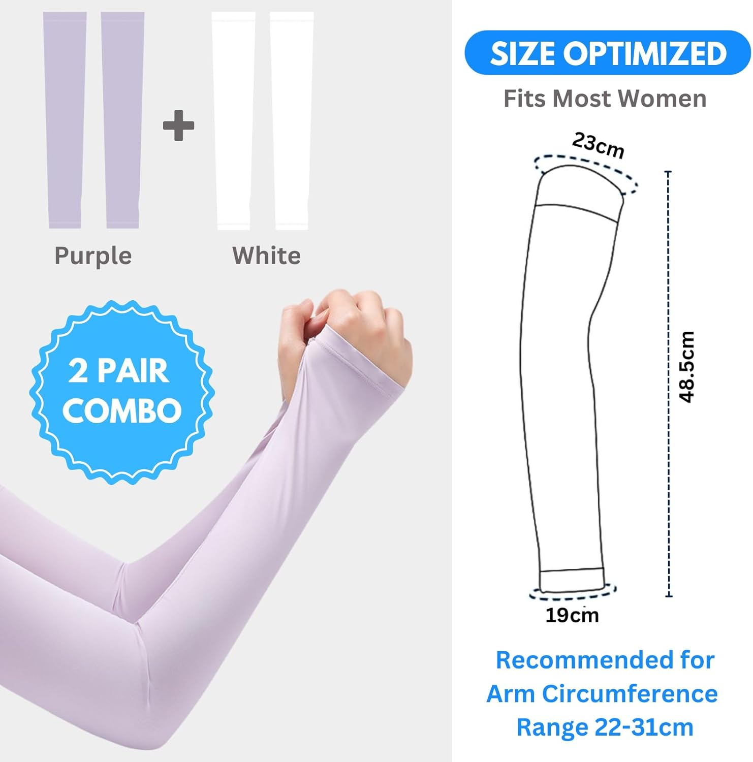 Women Arm Sleeves（2 Pairs） for Sun Protection UPF 50 &ndash; Cooling Compression Cover for Golf, Cycling, Running, Driving, UV Protection Sleeves for Volleyball, Sports & Outdoor Activities