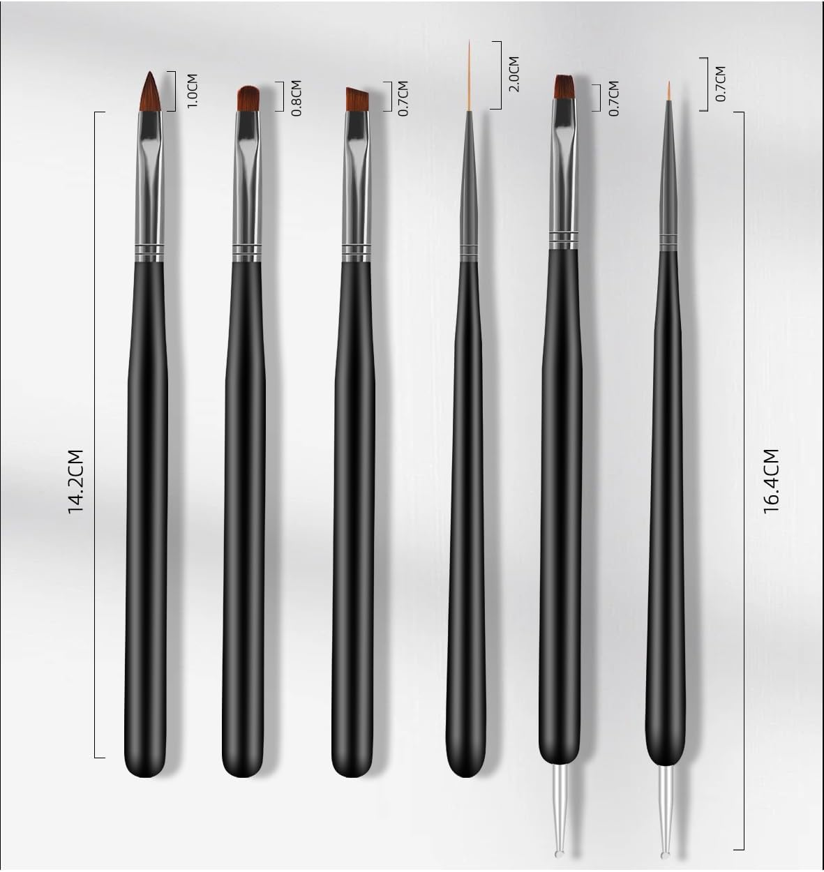 Nail Art Brushes, 6Pcs Nail Art Painting Tools with Nail Art Fine Liner Brush, Nail Design Painting Brushes Set, Builder Gel Brush, Nail Dotting Pen for Gel Polish Manicure Salon DIY, Black image number 1