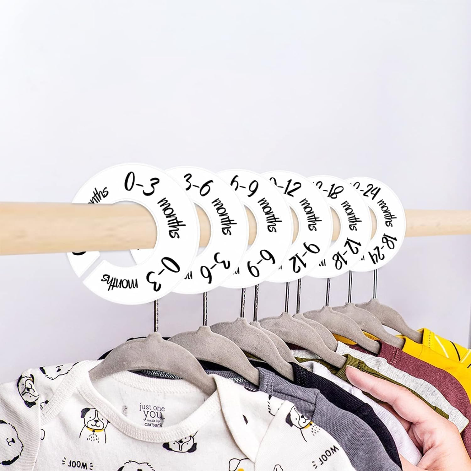 Baby Closet Dividers, 9 PCS Clothes Organizer Rack Size Dividers, Wardrobe round Hangers Label Closet Organizer for Nursery Baby Toddler Clothes Size Age Dividers Fits 1.5" Rod image number 6