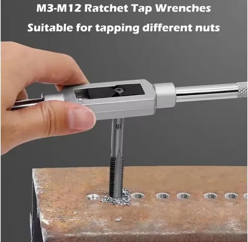 KEWAYO 8Pcs Metric Thread Tap Set, Tap Machine Hand Screw Thread Taps Set with M3-M12 Taps and Adjustable Wrench 1/16"-1/2", for Woodworking and Machinery Repair image number 1