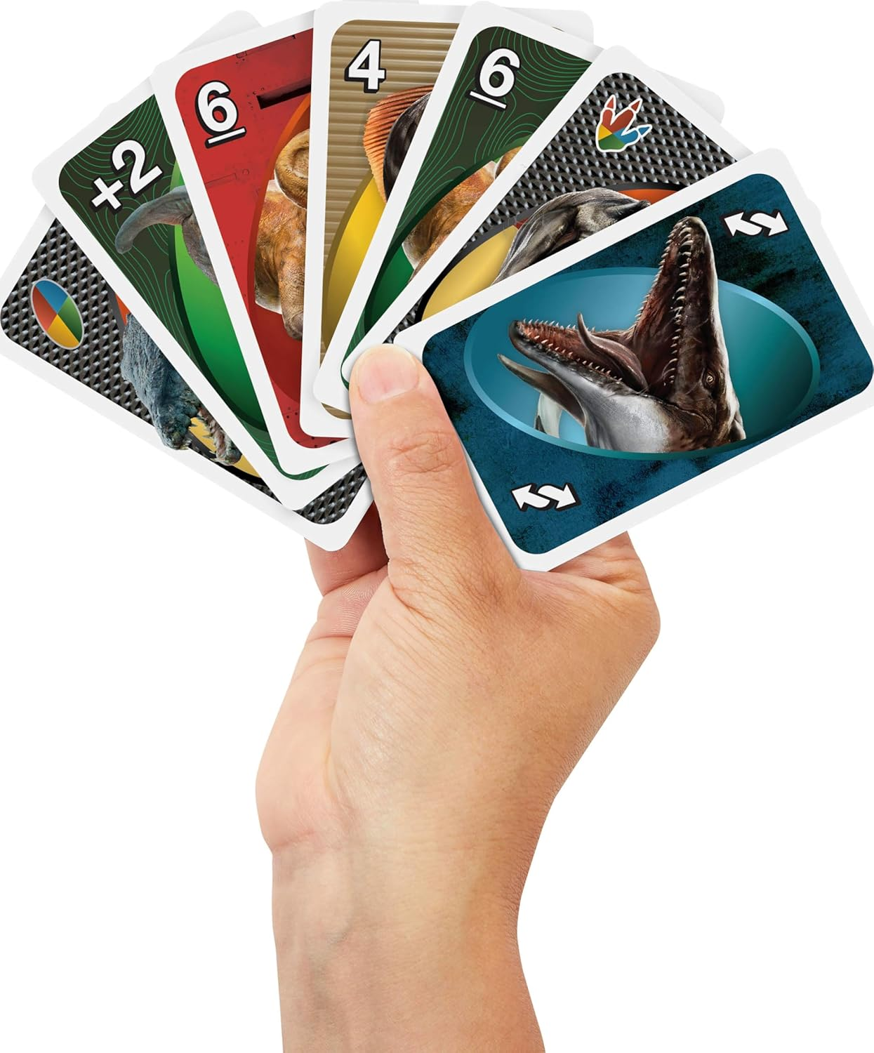 Mattel Games UNO Jurassic World Rebirth Cards for Kids, Family & Adult Games Nights, Deck with Special Rule & Images Inspired by the Movie image number 3