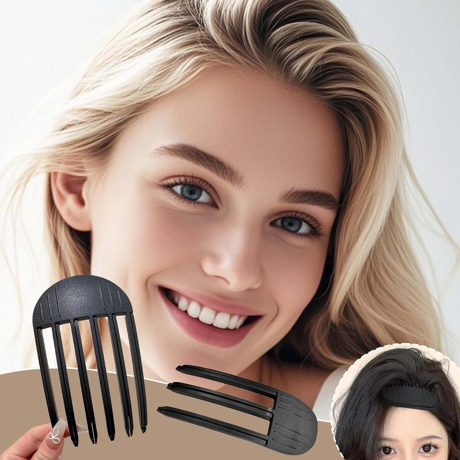 Pack of 2 Volume Clips Hair, Root Volume Clips, Volume Hair Clip, Volume Clip for Hairline for Fluffy Bangs and High Crown Hairstyle (Black) image number 1