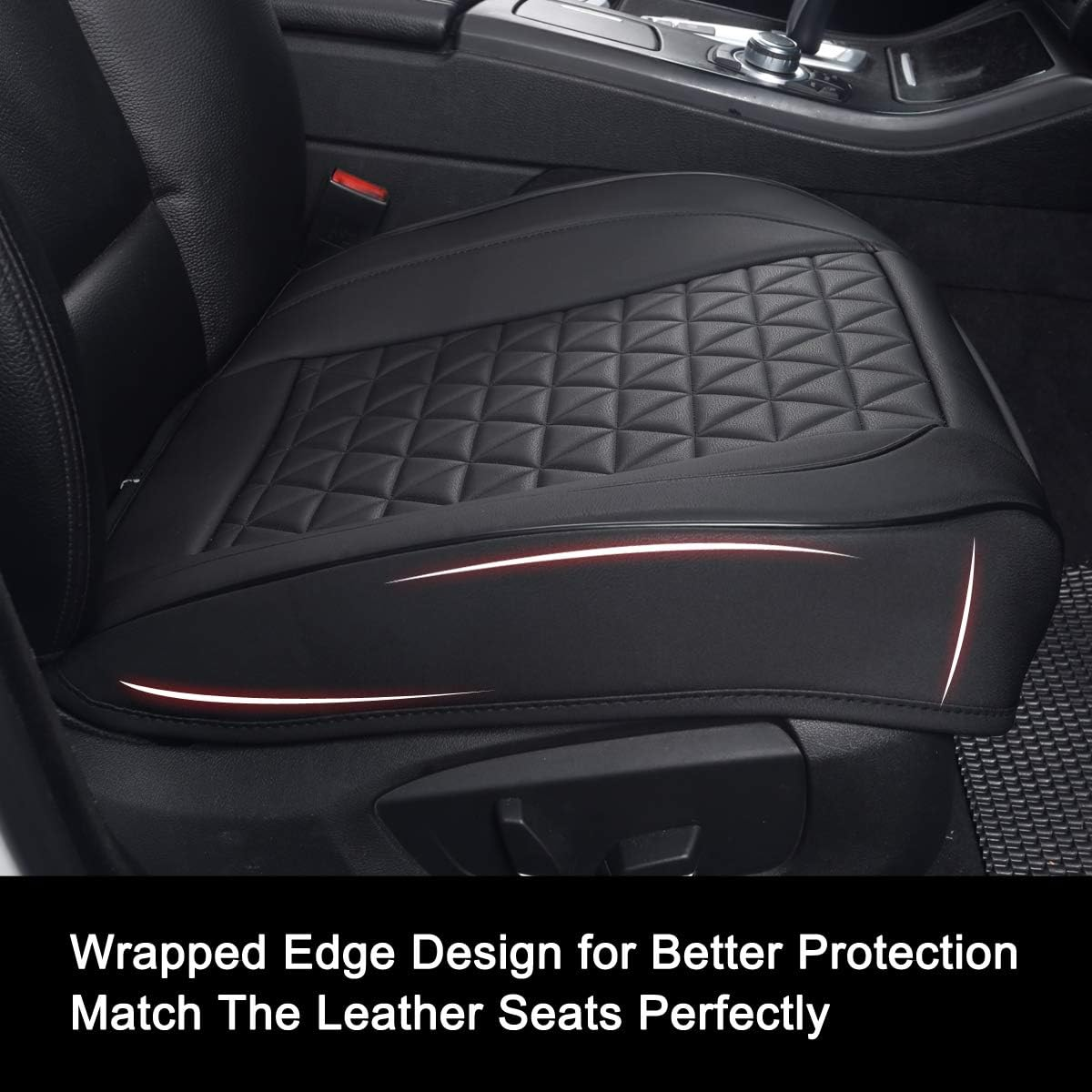 Black Panther 1 Pair Luxury Faux Leather Car Seat Covers Front Bottom Seat Cushion Covers, Anti-Slip and Wrap around the Bottom, Fit 95% of Vehicles - Black - A Pair-Triangle - Light Grey image number 5