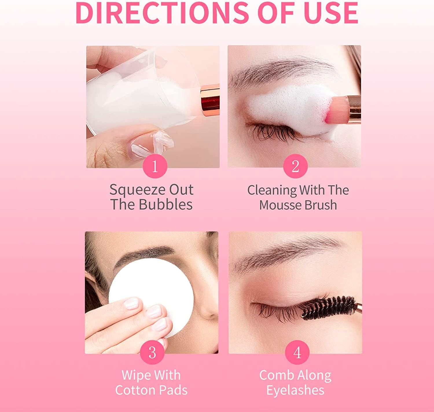 Eyelash Extension Cleanser, Upgraded Eyelash Extension Shampoo 60Ml+Mascara Wand+Brush Eyelash Foam Cleanser for Extensions and Natural Lashes,Paraben & Sulphate Free, Salon and Home Use