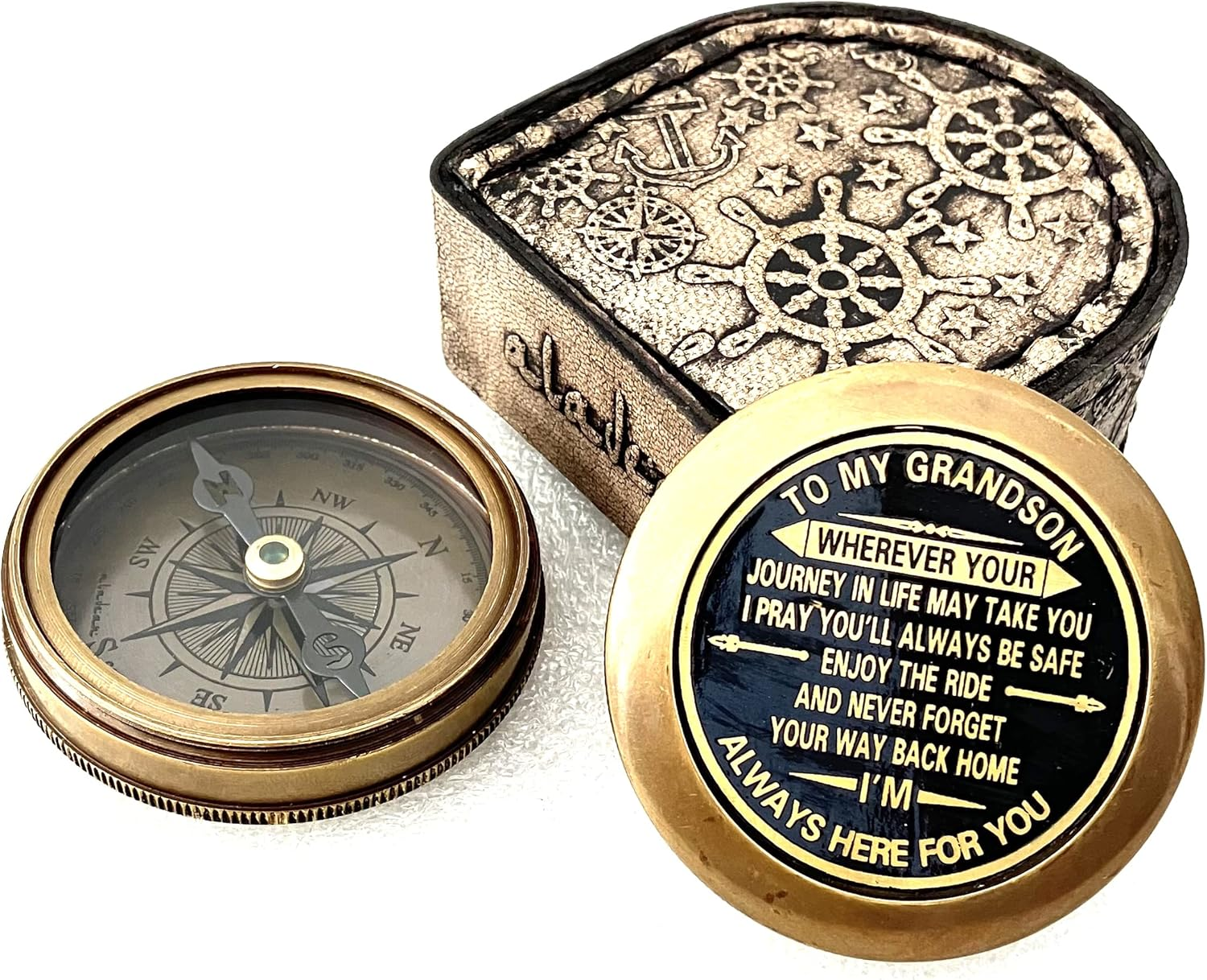 ALADEAN Brass Compass 2" | Engraved Quote Gift for Birthday Anniversary Wedding Christmas Thanksgiving Graduation Confirmation Baptism