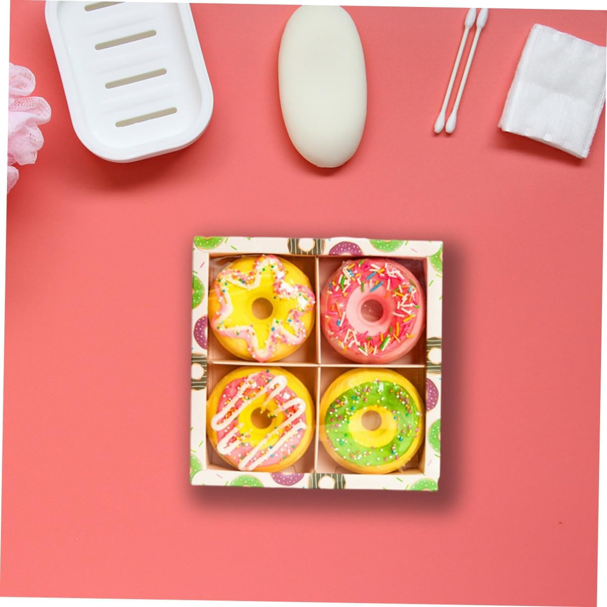 HONITANO 4Pcs Sea Salt Bath Balls Doughnut Shape for Spa Relaxation Skin Whitening Exfoliating Random Style