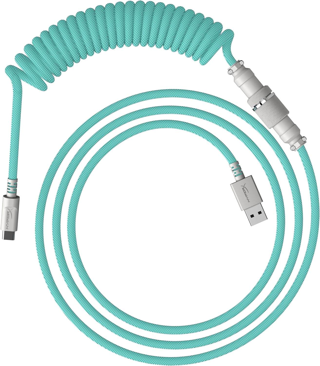 Hyperx Coiled Cable - Durable Coiled Cable, Stylish Design, 5-Pin Aviator Connector, USB-C to USB-A - Light Green/White - Grey image number 6