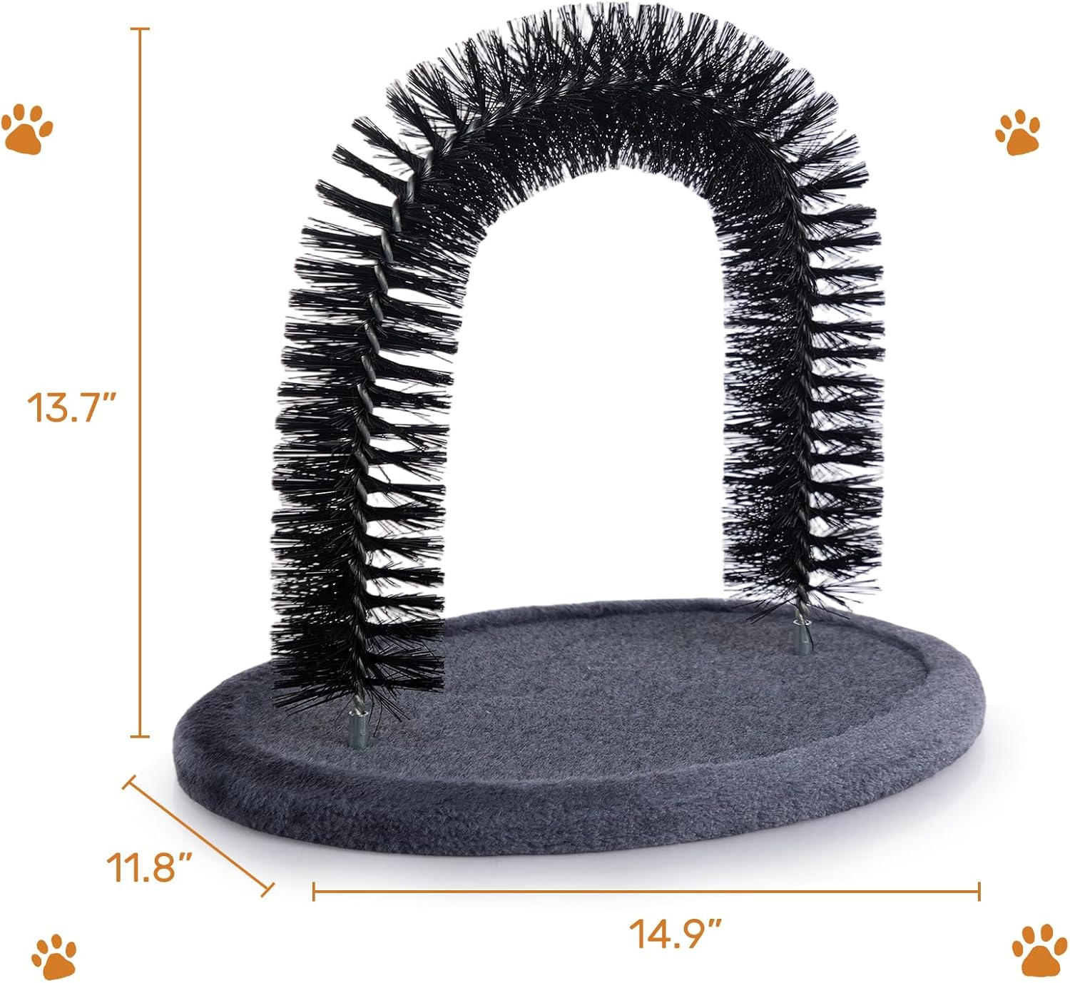 Hollypet Self Grooming Massager and Scratcher Toy - Cat Arch Brush for Back Grooming, Hair Cleaner Pads, Dark Gray