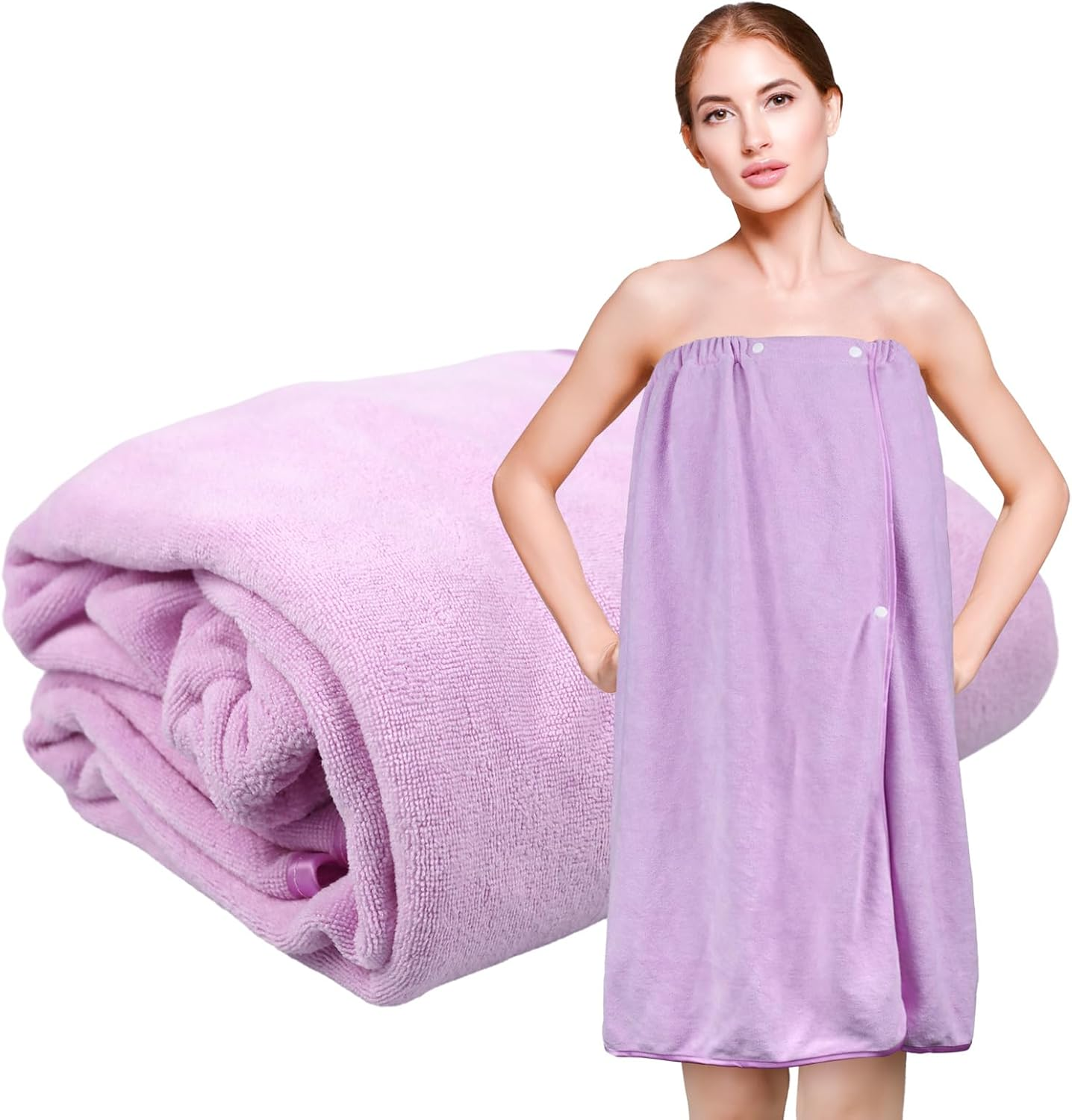 GEN'C B&Eacute;AUTY Spa Towel Wrap Microfiber Bathrobe Adjustable Shower Towel Wrap for Women 31.5''X55.2'' (Pink) - Coffee image number 6