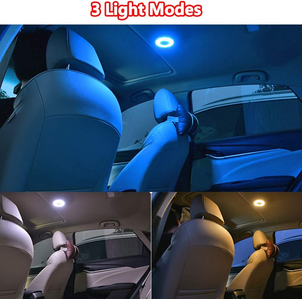 Viesyled USB Rechargeable Car Interior Led Trunk Cargo Area Light,12V Bright Multi-Function Wall Light Stick on Anywhere Push Lamps for Vehicle RV Camping Bedroom Cabinet (3 Colors) image number 2