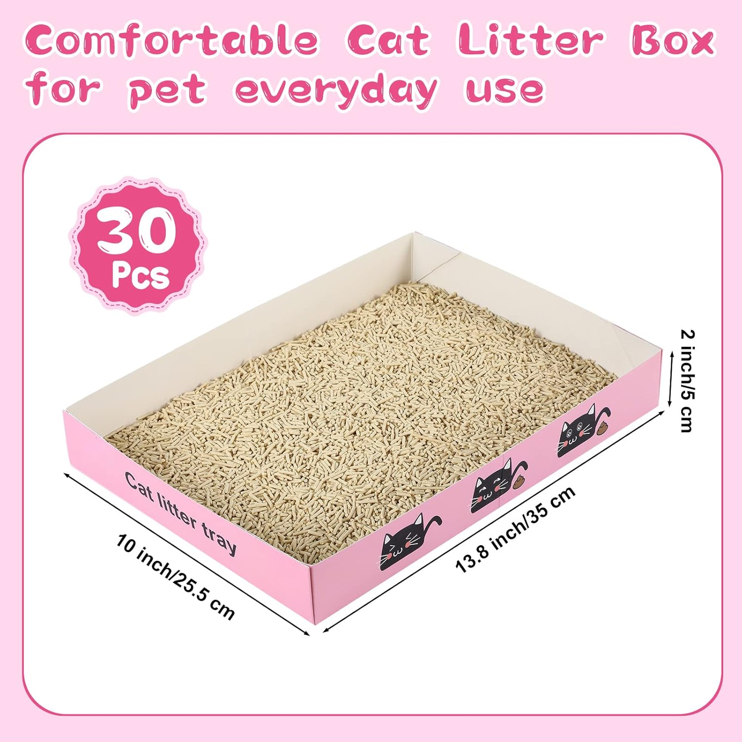 30 Pack Disposable Cat Litter Box Foldable Paper Kitty Tray 13.8X10X2 in Small Lightweight Cardboard Box Water Proof for Indoor Low Entry Easy Disposal Non Clumping Nice Absorption Portable (Pink) image number 5
