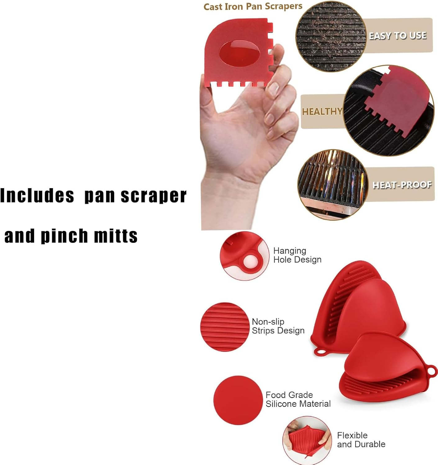 Aping Cast Iron Griddle, Nonstick Reversible Griddle Pan with Scraper & Mitts for Gas Grill, Cast Iron Griddle Plate for Gas Stove Top, Oven, Outdoor Grill or Campfire,18'' X 10.2'' image number 3