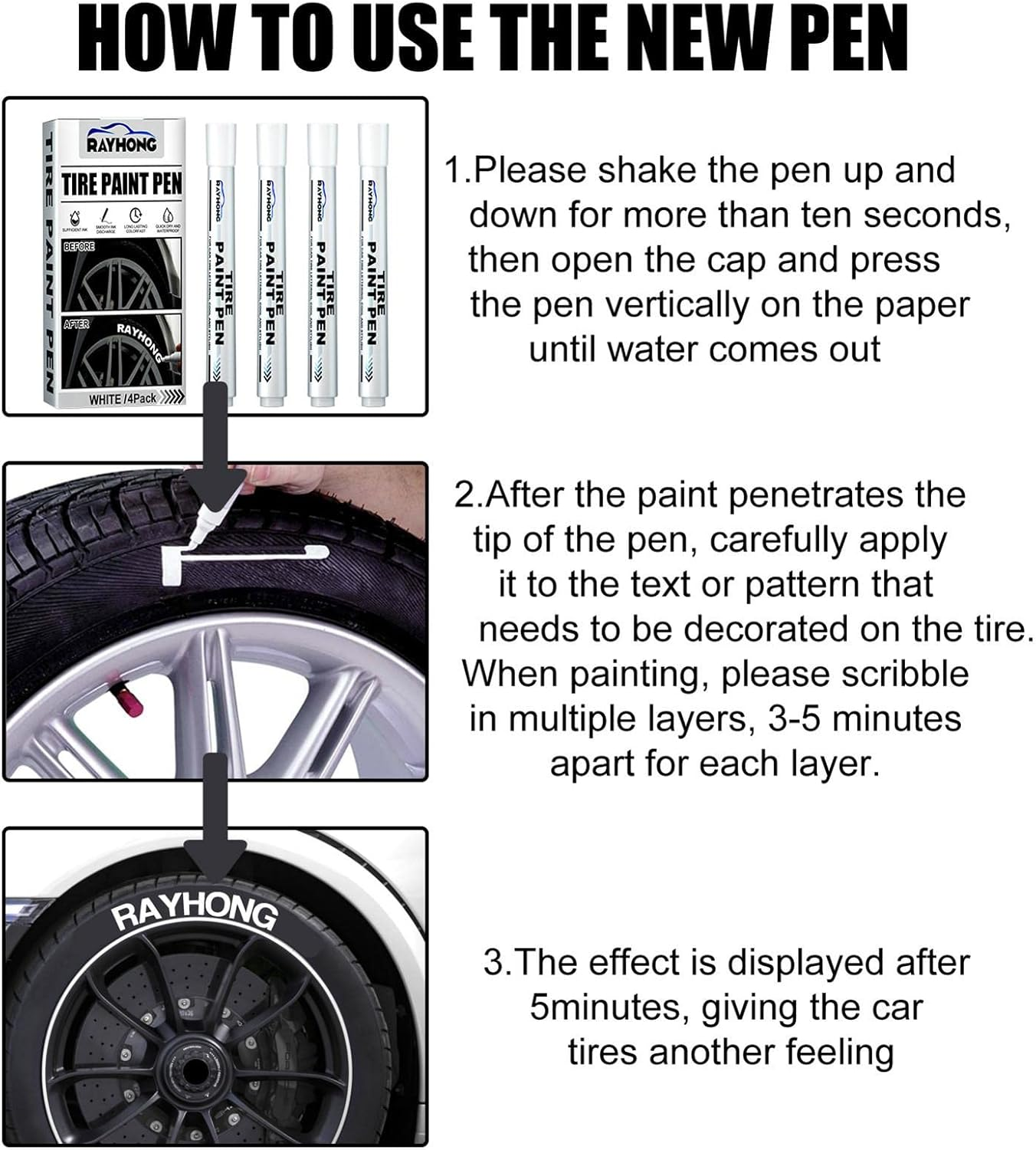 2 Pcs White Tire Marker for Vehicles, Tyre Marker Paint Pen for Bike & Car Tires, Permanent Marker for Car Bike Motor Tires, Removes Car Scratches, Dobooo image number 4