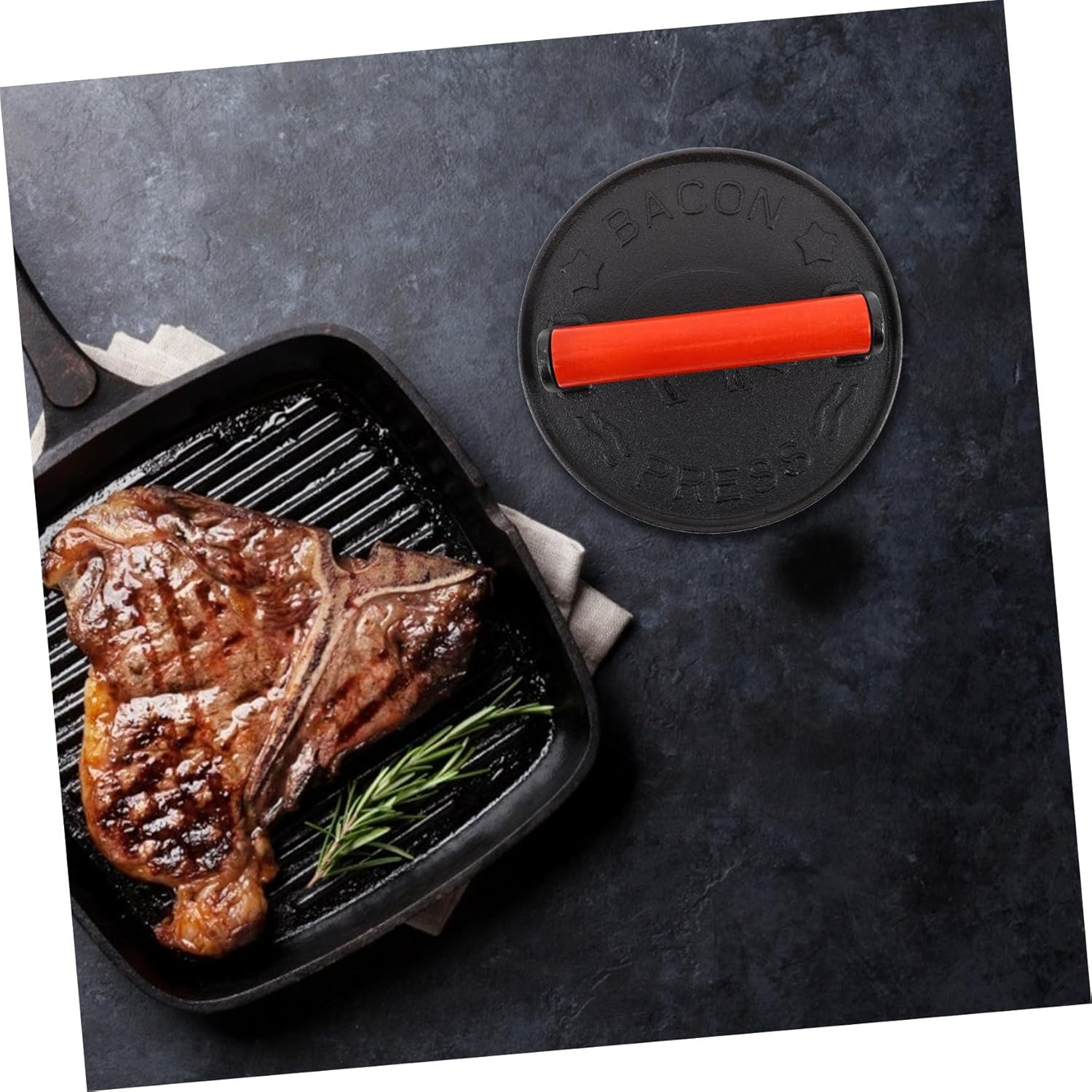 DECHOUS Cast Iron Grill Press with Wooden Handle Nonstick Hamburger Smasher for Griddle Frying Pan and Grill Use Manual Meat Press Kitchen Gadget for Indoor Outdoor BBQ Cooking image number 3