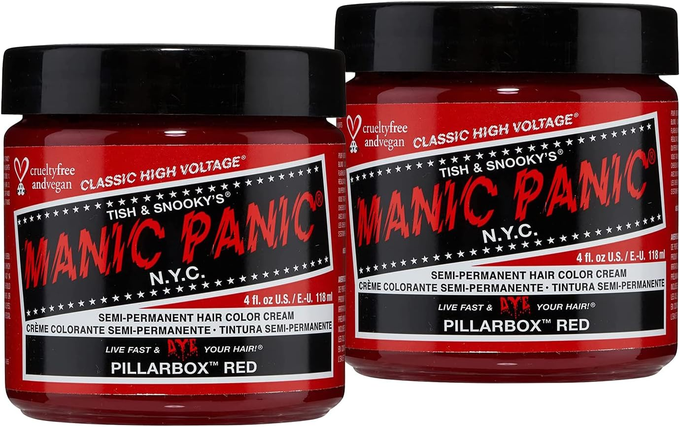 MANIC PANIC Red Passion Hair Dye &ndash; Classic High Voltage - Semi Permanent Hair Color - Glows in Blacklight - Medium Strawberry Red Shade with Pink Tint - Vegan, PPD & Ammonia Free - for Coloring Hair