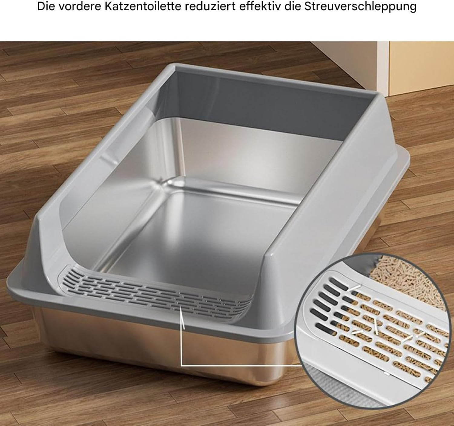 Davivian Stainless Steel Cat Litter Tray | Stainless Steel Cat Litter Tray Splash-Proof with Shovel | Urine Leakage Protected Pet Supplies | for Small and Medium Cats Home Garden Balcony Patio Use