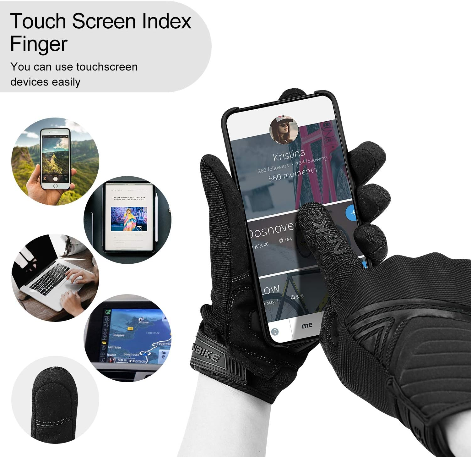 INBIKE Breathable Mesh Motorcycle Gloves Touchscreen with TPR Palm Pad Hard Knuckle image number 3