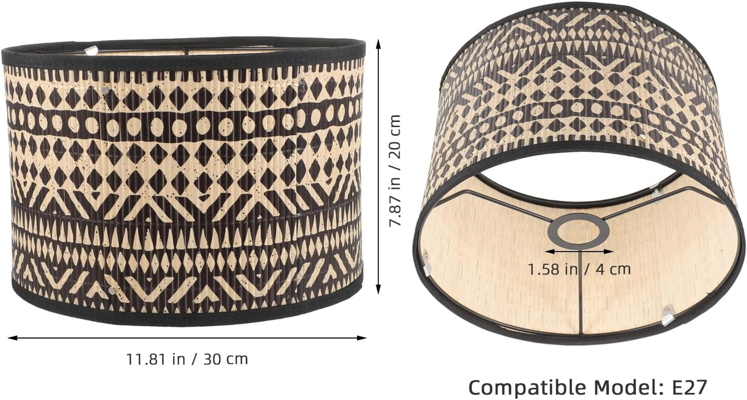 Uonlytech Bamboo Light Shade Bamboo Lamp Shade, Vintage Drum Lampshade Chandelier Lamp Cover Replacement Light Accessory for Pendant Floor Light, 30X30X30Cm Barrel Lamp Shades, 4099O161SDPMJV6 image number 1