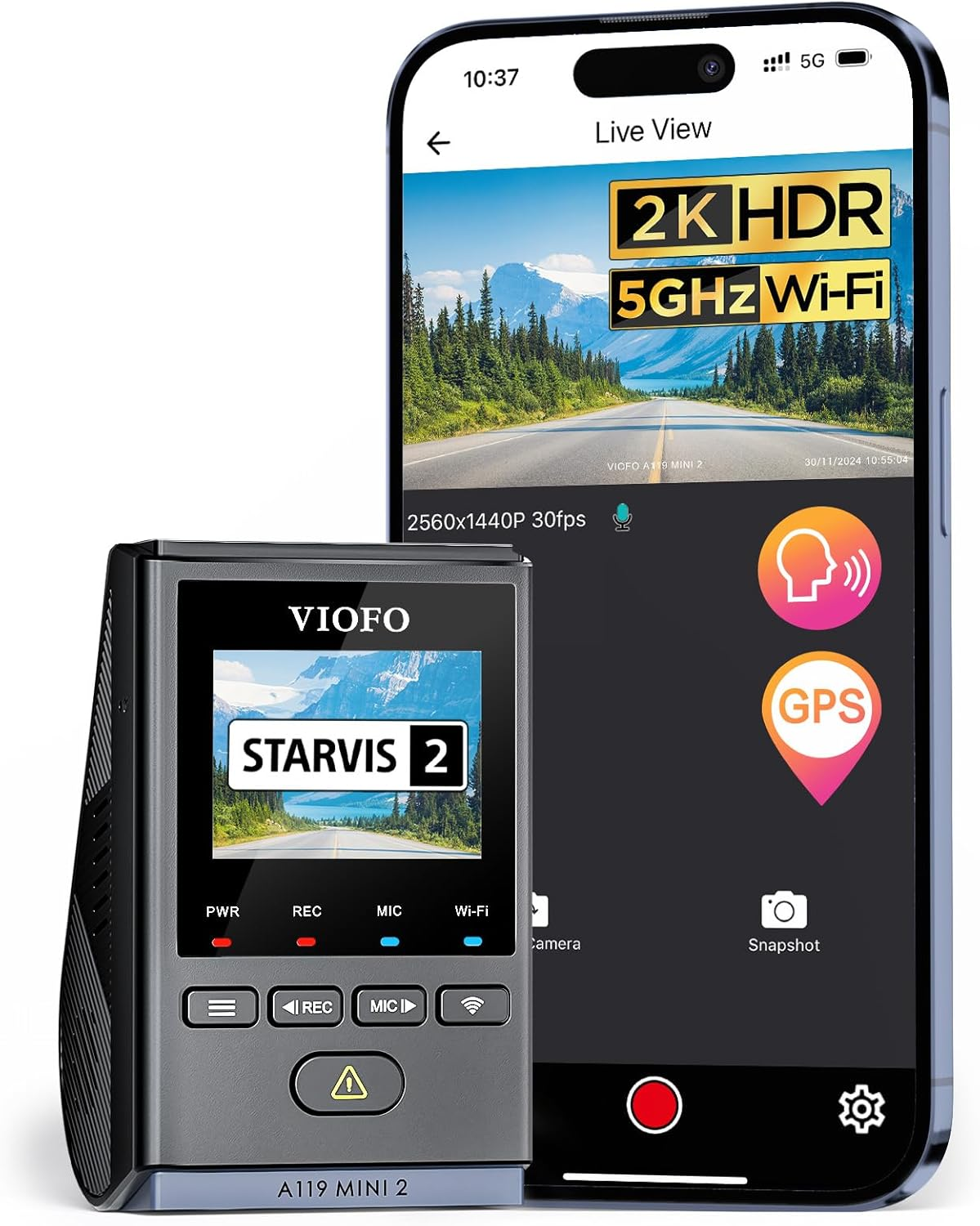 VIOFO Mini Dash Cam A119 MINI 2, STARVIS 2 IMX675 Sensor, 2K 60Fps Voice Control Front Car Dash Camera with 5Ghz Wi-Fi GPS, HDR Night Vision, 24H Buffer Parking Mode, Supercapacitor image number 4