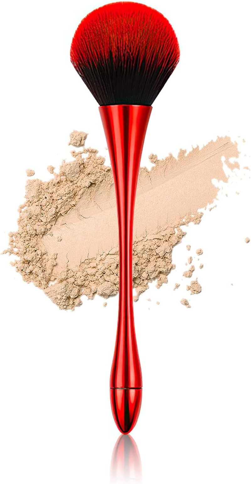 Large Powder Makeup Brush with Plush Fibers for Loose or Pressed Setting Powder, Blush, Bronzer in Blue with PVC Bow Box