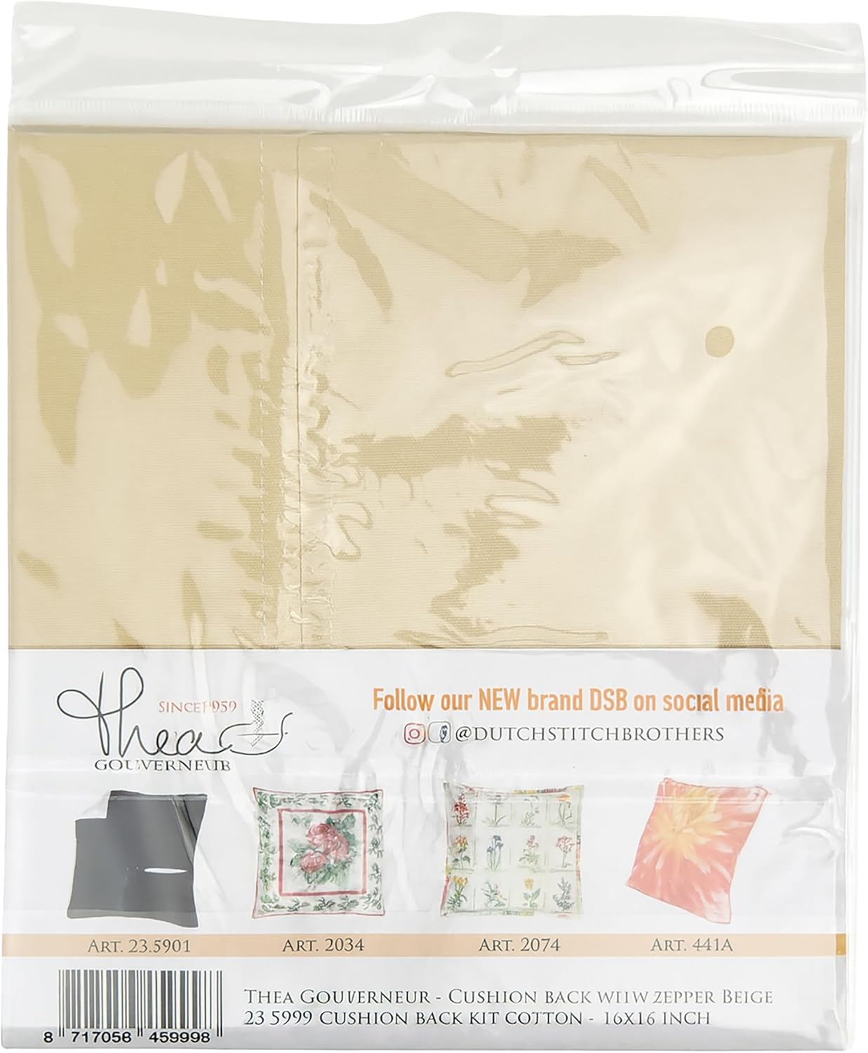 Thea Gouverneur - Cushion Back with Zipper Beige - 23.5999 - Cushion Back Kit - Cotton - 16 X 16Inch - 23.5901 Cotton image number 5